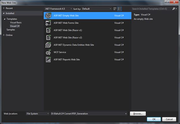 Creating Empty Web Site